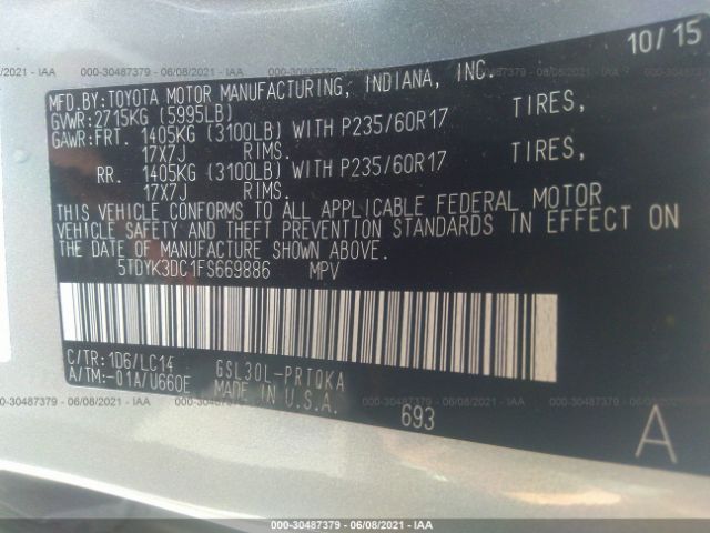 Photo 8 VIN: 5TDYK3DC1FS669886 - TOYOTA SIENNA 