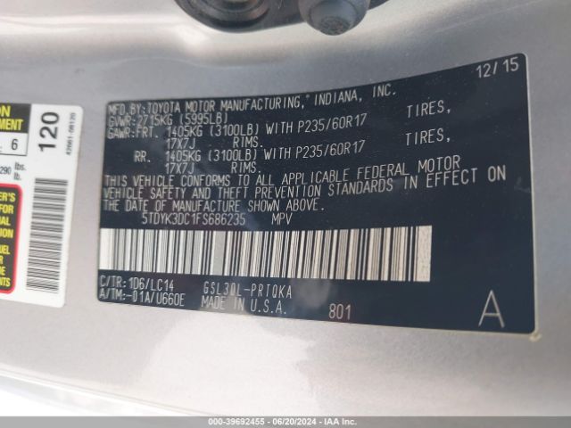 Photo 8 VIN: 5TDYK3DC1FS686235 - TOYOTA SIENNA 