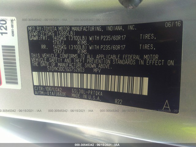 Photo 8 VIN: 5TDYK3DC1GS752803 - TOYOTA SIENNA 