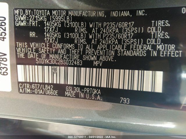 Photo 8 VIN: 5TDYK3DC2BS032483 - TOYOTA SIENNA 