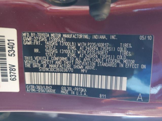 Photo 12 VIN: 5TDYK3DC2BS038770 - TOYOTA SIENNA XLE 