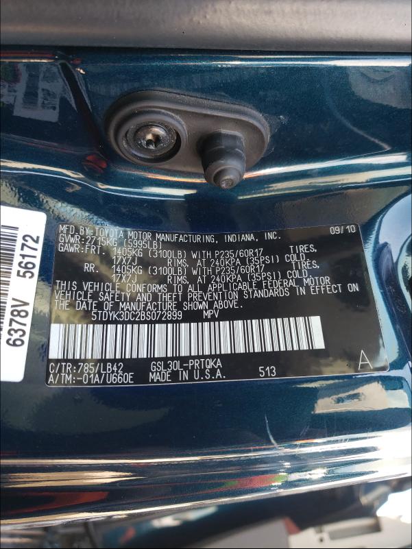 Photo 9 VIN: 5TDYK3DC2BS072899 - TOYOTA SIENNA XLE 