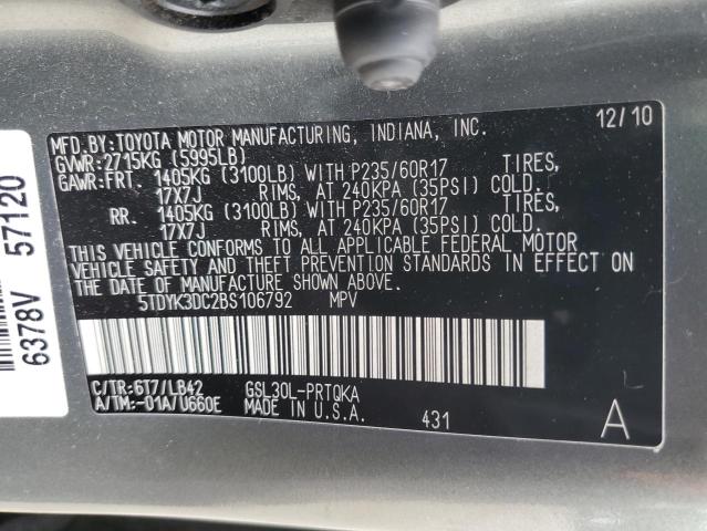 Photo 12 VIN: 5TDYK3DC2BS106792 - TOYOTA SIENNA XLE 