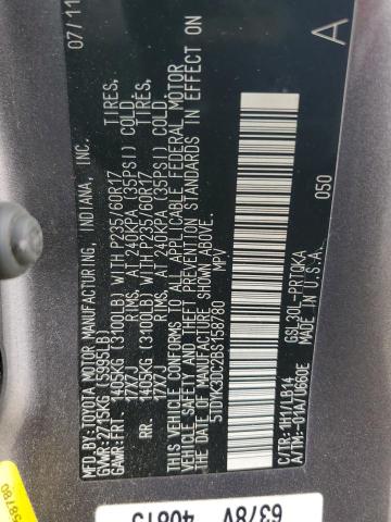 Photo 12 VIN: 5TDYK3DC2BS158780 - TOYOTA SIENNA XLE 