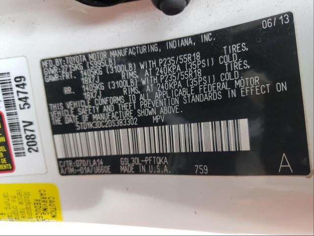 Photo 9 VIN: 5TDYK3DC2DS383302 - TOYOTA SIENNA XLE 