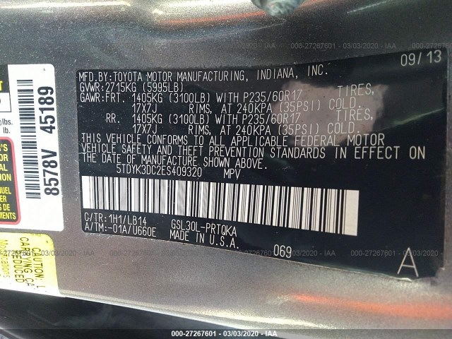 Photo 8 VIN: 5TDYK3DC2ES409320 - TOYOTA SIENNA 