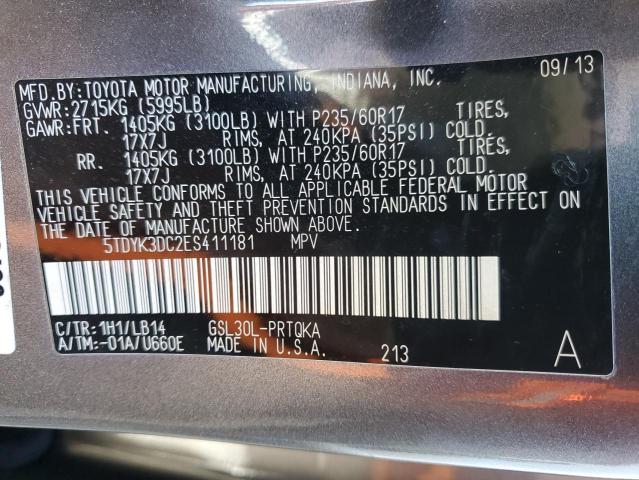 Photo 13 VIN: 5TDYK3DC2ES411181 - TOYOTA SIENNA XLE 