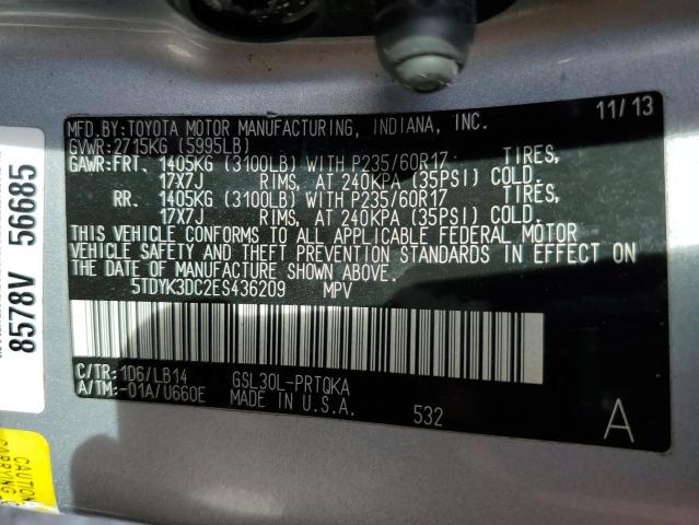 Photo 12 VIN: 5TDYK3DC2ES436209 - TOYOTA SIENNA XLE 