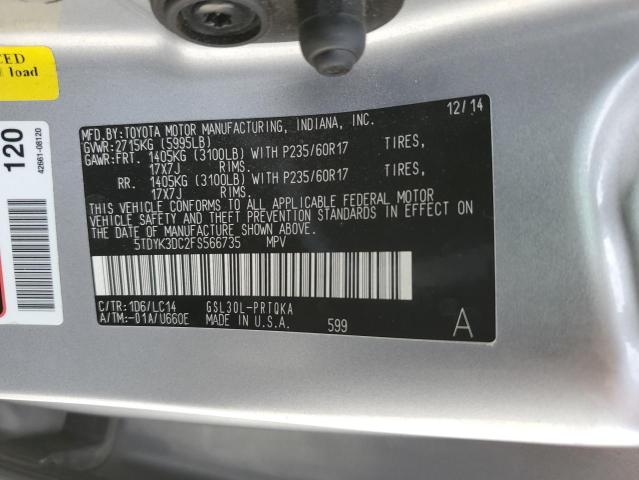 Photo 11 VIN: 5TDYK3DC2FS566735 - TOYOTA SIENNA XLE 