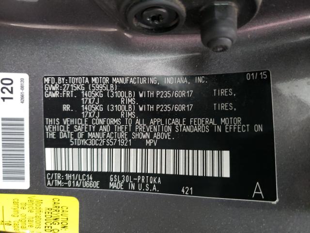 Photo 9 VIN: 5TDYK3DC2FS571921 - TOYOTA SIENNA XLE 