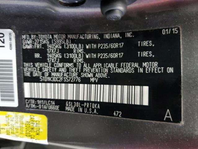 Photo 12 VIN: 5TDYK3DC2FS572776 - TOYOTA SIENNA XLE 