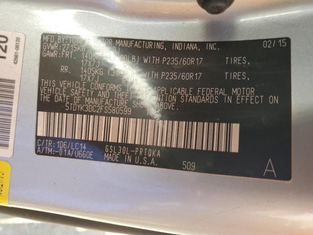 Photo 12 VIN: 5TDYK3DC2FS580599 - TOYOTA SIENNA XLE 