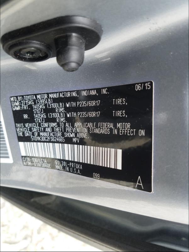 Photo 9 VIN: 5TDYK3DC2FS624665 - TOYOTA SIENNA XLE 