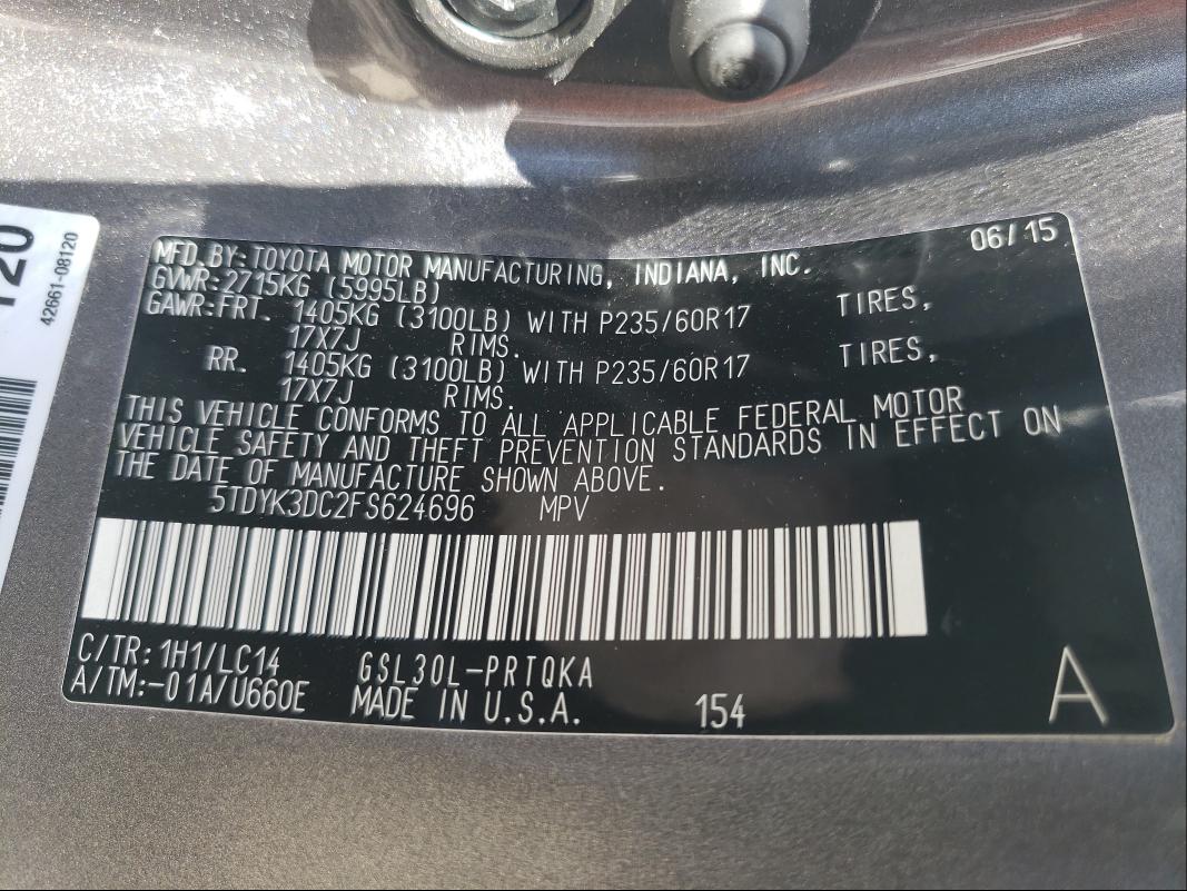 Photo 9 VIN: 5TDYK3DC2FS624696 - TOYOTA SIENNA 