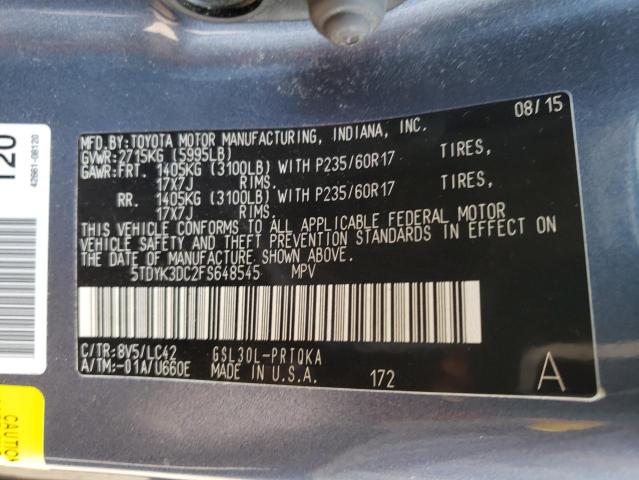 Photo 13 VIN: 5TDYK3DC2FS648545 - TOYOTA SIENNA XLE 