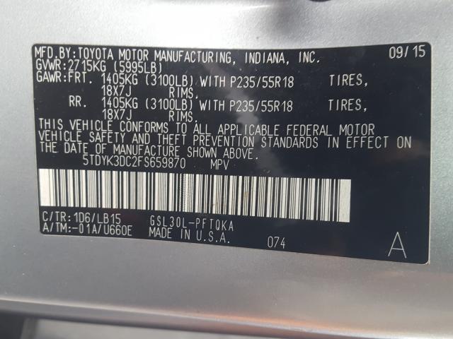 Photo 9 VIN: 5TDYK3DC2FS659870 - TOYOTA SIENNA 