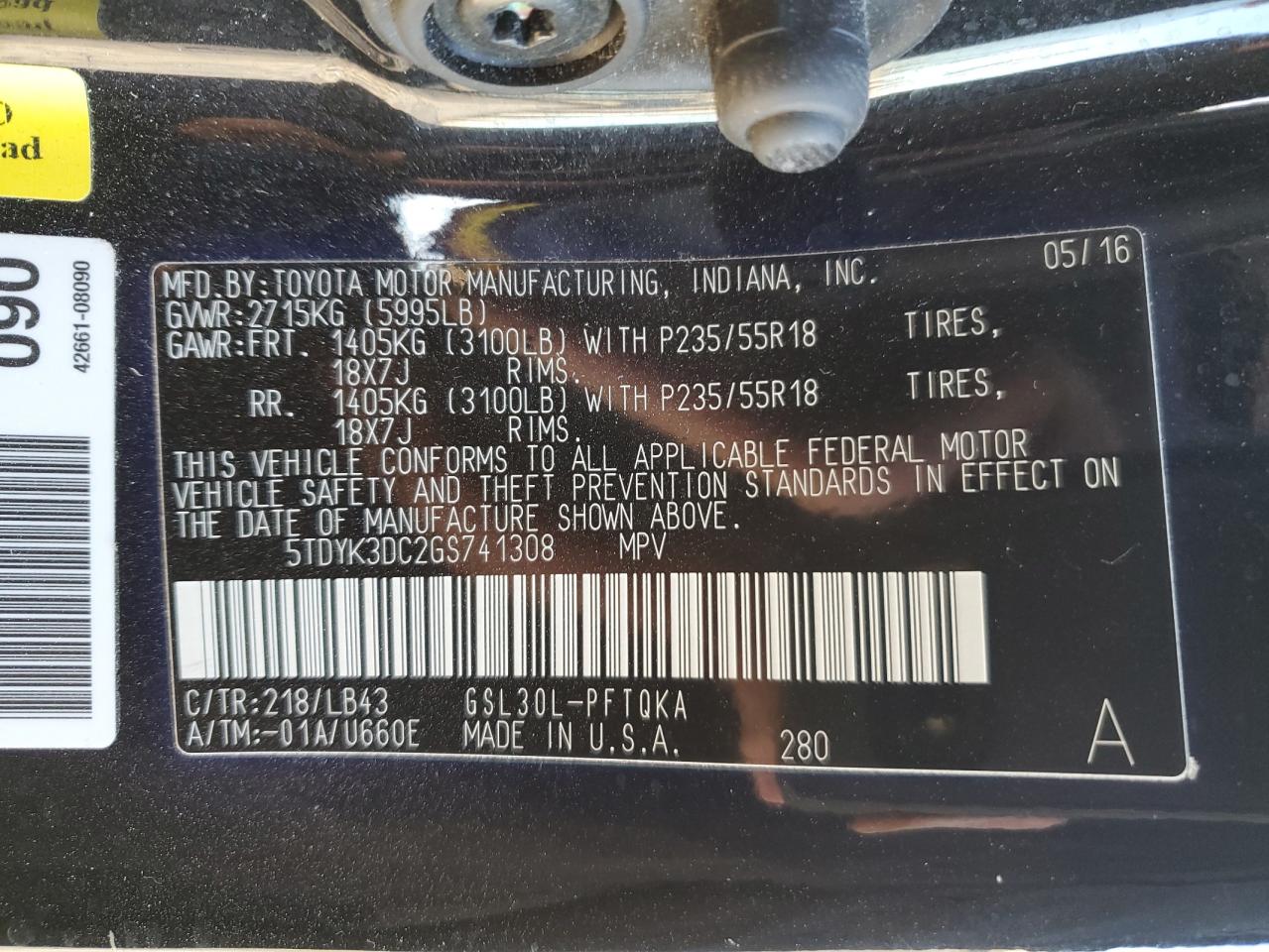 Photo 12 VIN: 5TDYK3DC2GS741308 - TOYOTA SIENNA 