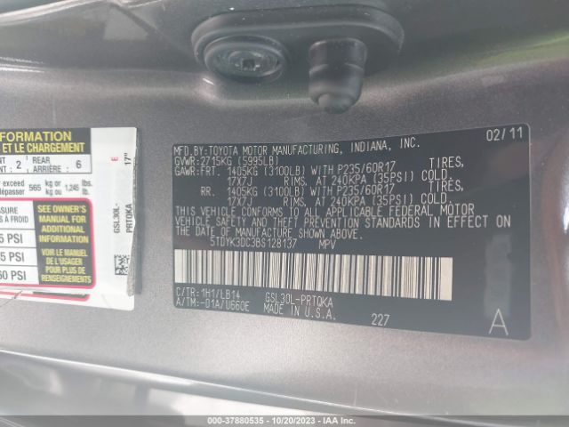 Photo 8 VIN: 5TDYK3DC3BS128137 - TOYOTA SIENNA 