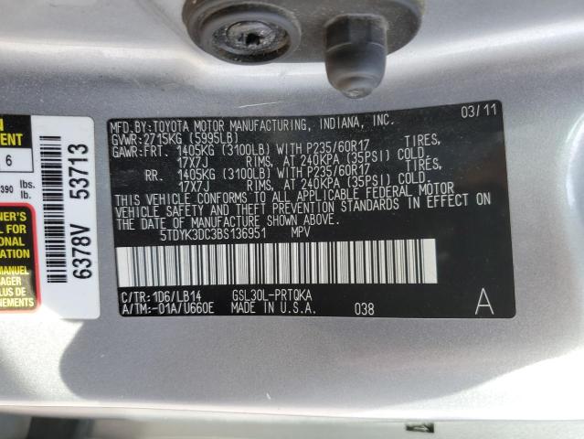 Photo 12 VIN: 5TDYK3DC3BS136951 - TOYOTA SIENNA 