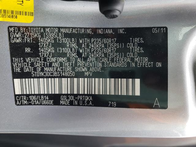 Photo 9 VIN: 5TDYK3DC3BS148050 - TOYOTA SIENNA XLE 