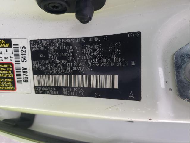 Photo 9 VIN: 5TDYK3DC3CS234458 - TOYOTA SIENNA XLE 