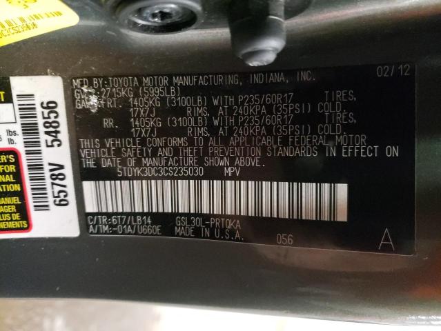 Photo 13 VIN: 5TDYK3DC3CS235030 - TOYOTA SIENNA XLE 