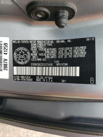 Photo 12 VIN: 5TDYK3DC3CS270408 - TOYOTA SIENNA XLE 