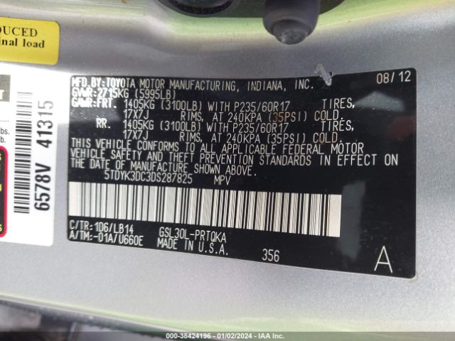 Photo 8 VIN: 5TDYK3DC3DS287825 - TOYOTA SIENNA 