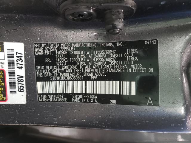 Photo 9 VIN: 5TDYK3DC3DS360501 - TOYOTA SIENNA XLE 