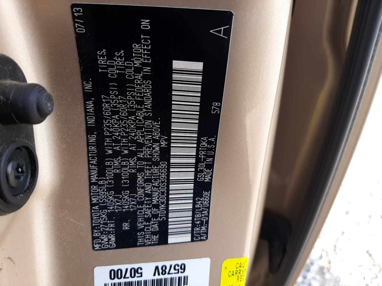 Photo 13 VIN: 5TDYK3DC3DS396690 - TOYOTA SIENNA 