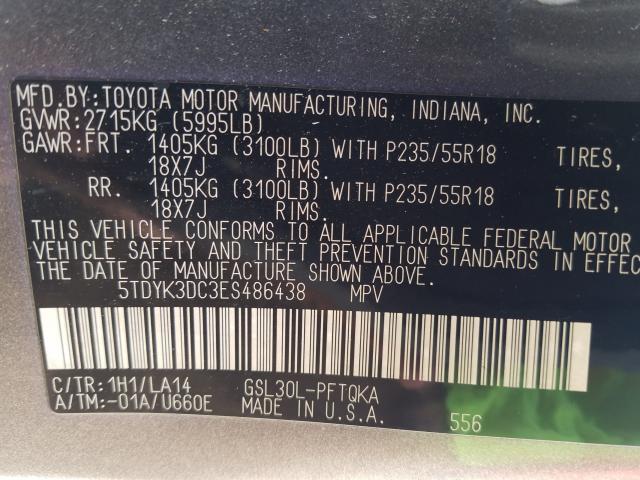 Photo 9 VIN: 5TDYK3DC3ES486438 - TOYOTA SIENNA 