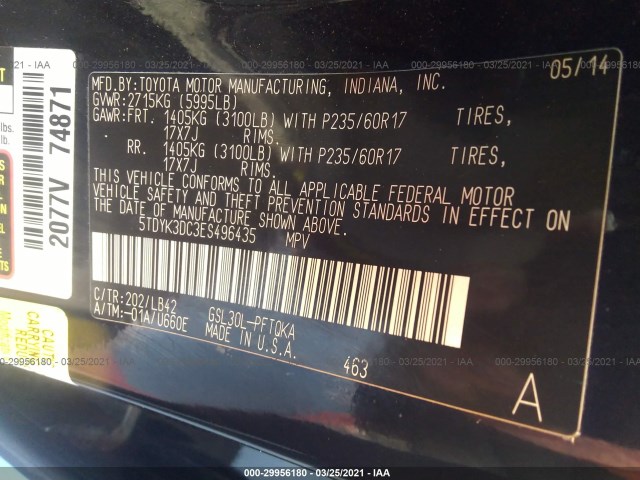 Photo 8 VIN: 5TDYK3DC3ES496435 - TOYOTA SIENNA 