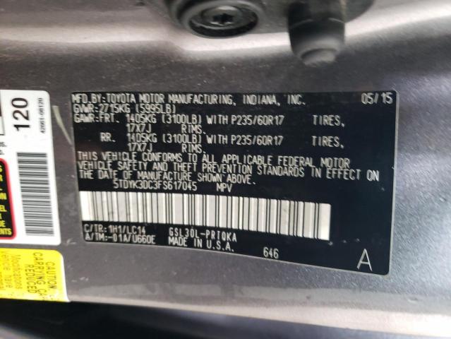 Photo 12 VIN: 5TDYK3DC3FS617045 - TOYOTA SIENNA XLE 