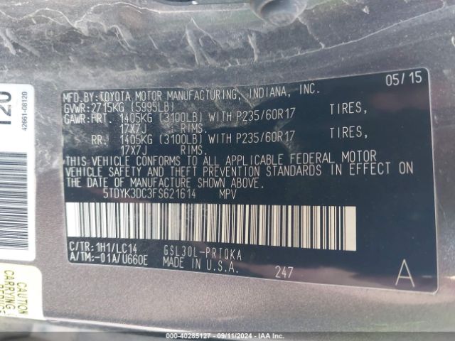 Photo 8 VIN: 5TDYK3DC3FS621614 - TOYOTA SIENNA 