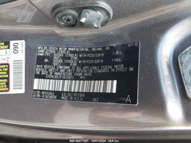 Photo 8 VIN: 5TDYK3DC3FS633973 - TOYOTA SIENNA 