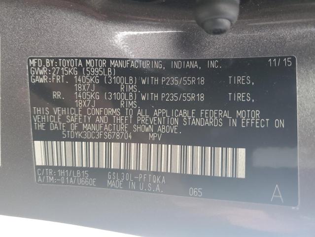 Photo 12 VIN: 5TDYK3DC3FS678704 - TOYOTA SIENNA XLE 