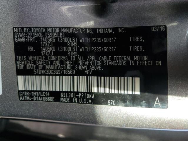 Photo 12 VIN: 5TDYK3DC3GS718569 - TOYOTA SIENNA XLE 