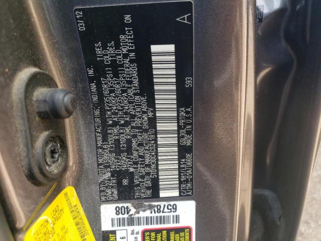 Photo 12 VIN: 5TDYK3DC4CS241810 - TOYOTA SIENNA XLE 