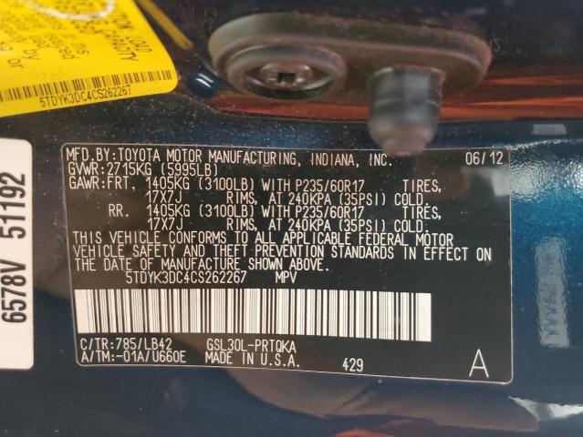 Photo 9 VIN: 5TDYK3DC4CS262267 - TOYOTA SIENNA XLE 