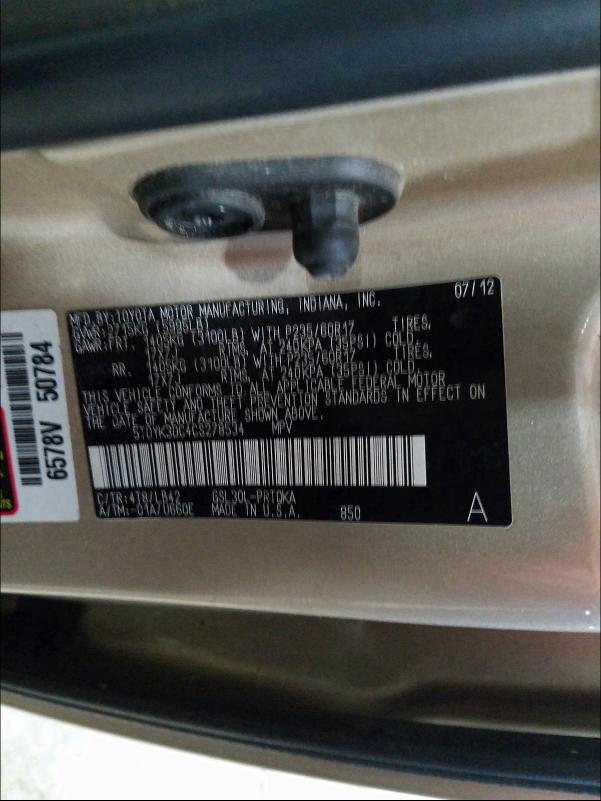 Photo 9 VIN: 5TDYK3DC4CS278534 - TOYOTA SIENNA XLE 