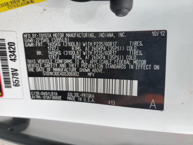 Photo 13 VIN: 5TDYK3DC4DS306902 - TOYOTA SIENNA XLE 