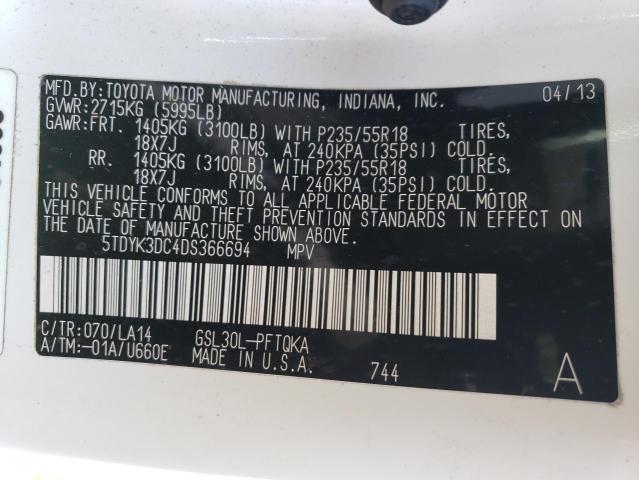 Photo 12 VIN: 5TDYK3DC4DS366694 - TOYOTA SIENNA XLE 