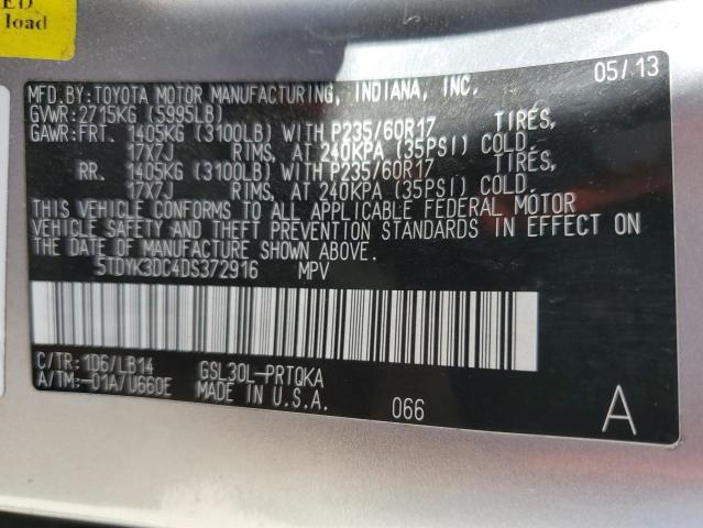 Photo 11 VIN: 5TDYK3DC4DS372916 - TOYOTA SIENNA XLE 