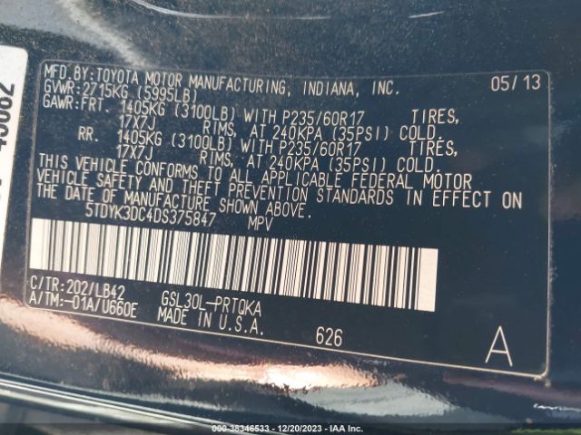 Photo 8 VIN: 5TDYK3DC4DS375847 - TOYOTA SIENNA 