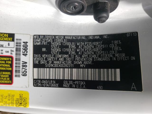 Photo 9 VIN: 5TDYK3DC4DS392311 - TOYOTA SIENNA XLE 