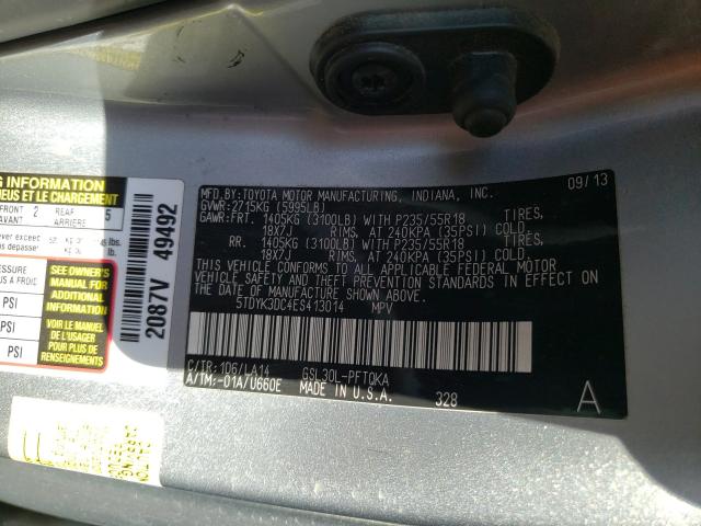 Photo 9 VIN: 5TDYK3DC4ES413014 - TOYOTA SIENNA XLE 