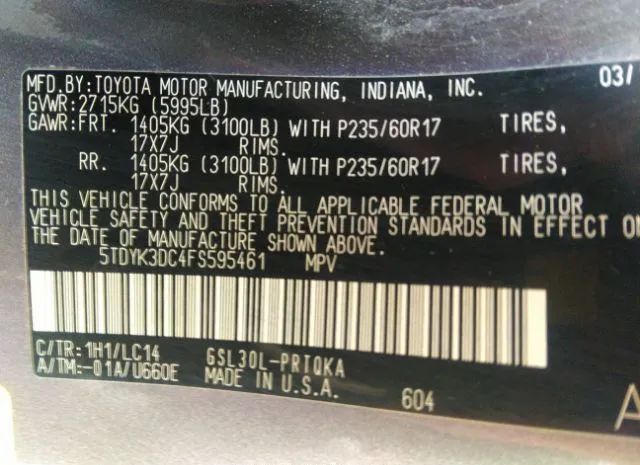 Photo 8 VIN: 5TDYK3DC4FS595461 - TOYOTA SIENNA 