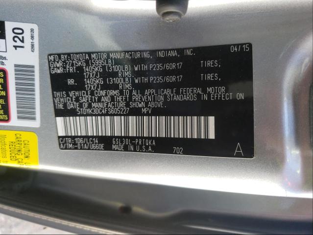 Photo 9 VIN: 5TDYK3DC4FS605227 - TOYOTA SIENNA XLE 