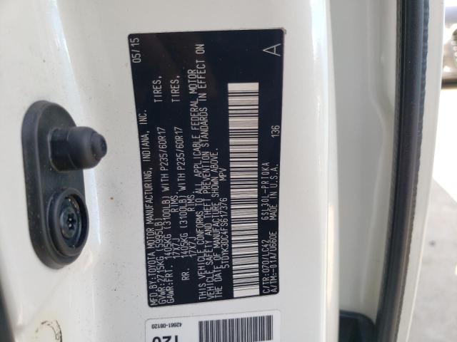 Photo 9 VIN: 5TDYK3DC4FS617376 - TOYOTA SIENNA XLE 