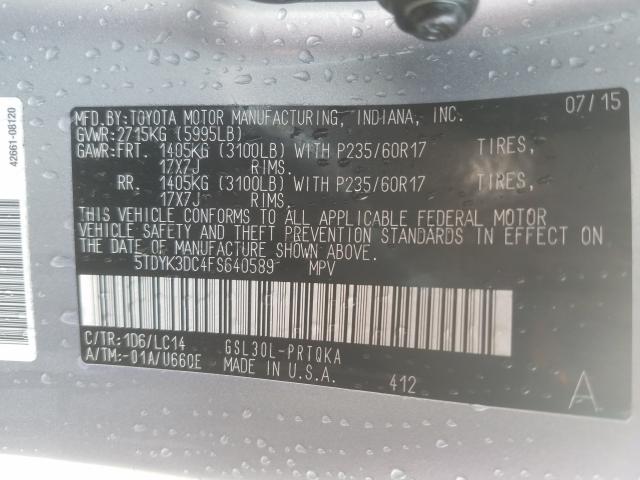 Photo 9 VIN: 5TDYK3DC4FS640589 - TOYOTA SIENNA XLE 